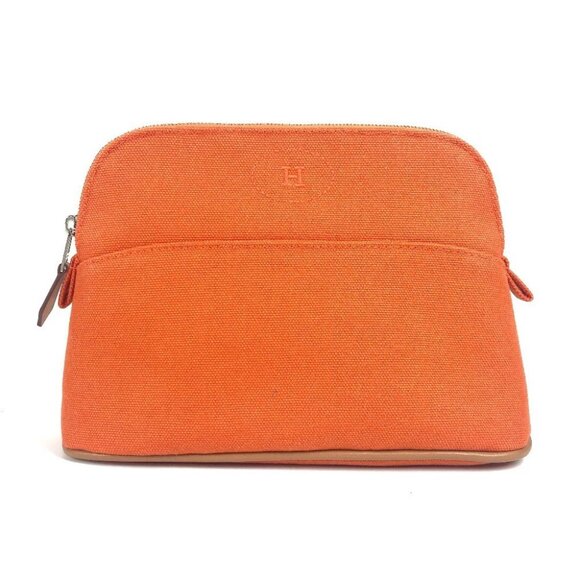 HERMES Bolide mini pouch Makeup Pouch Cosmetics Pouch Canvas Orange Unused - Picture 1 of 13
